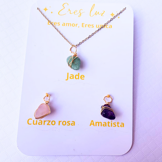 Kit Energia - Cadena con Jade, Cuarzo Rosa, Amatista