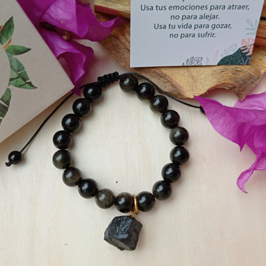 Pulsera Protección Obsidiana Y Turmalina